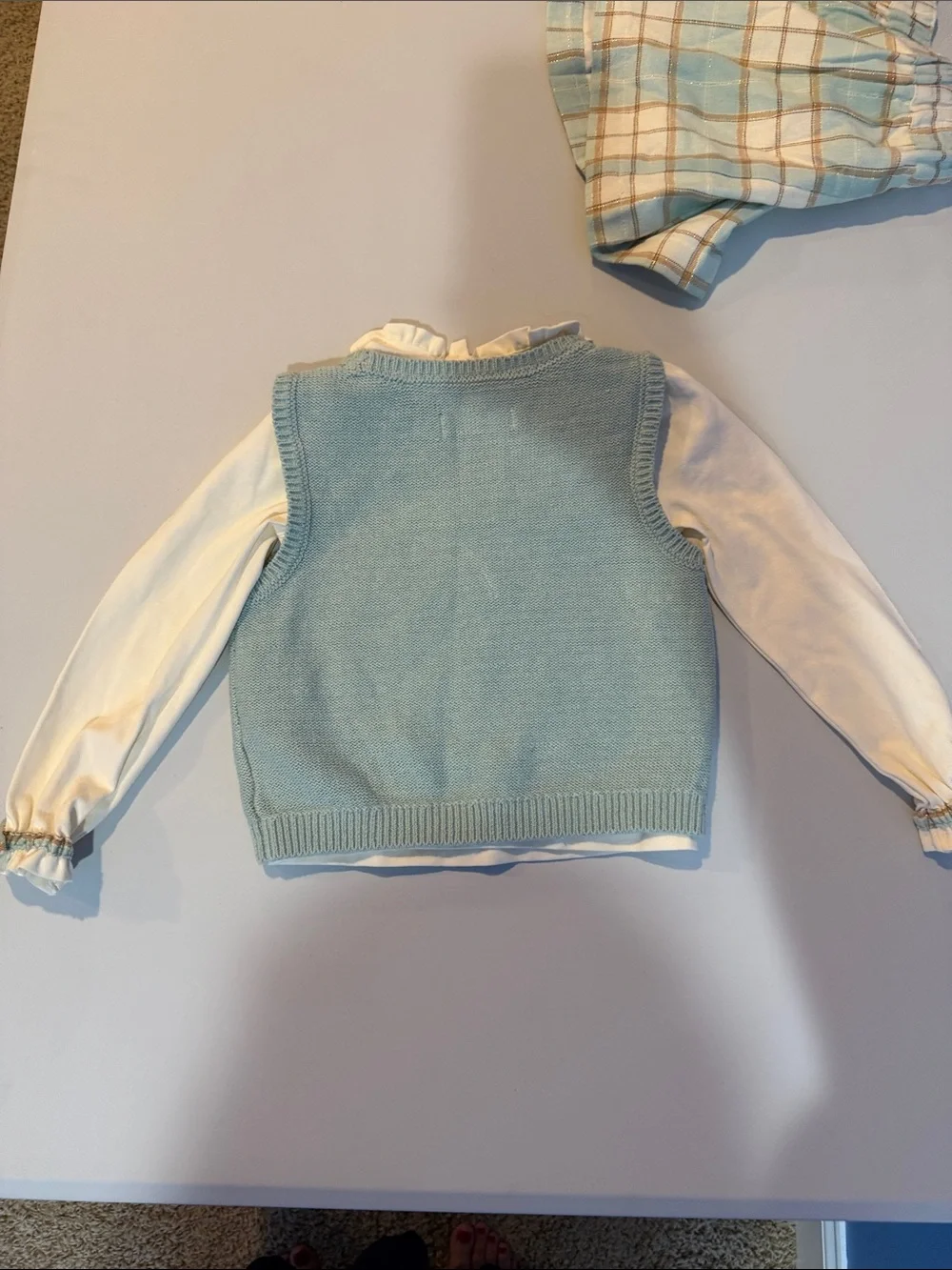 Tommy Bahama Blue/Green Gold Plaid Skirt and Knit Vest Long sleeve Shirt Set 2T